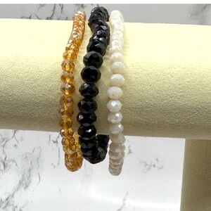 Set of 3 Faceted Glass Stretch Bracelets 7" Sparkly Stacking Bracelets